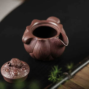 宜興紫砂紫泥蓮蓬手抓壺170cc