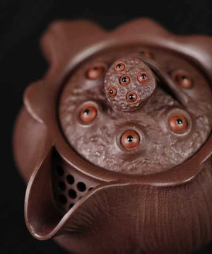 宜興紫砂紫泥蓮蓬手抓壺170cc