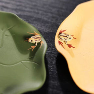 宜興紫砂茶具配件紫砂荷葉青蛙杯墊精美手工藝品綠泥及段泥款