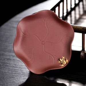 宜興紫砂茶具配件紫砂荷葉青蛙杯墊精美手工藝品紫泥款