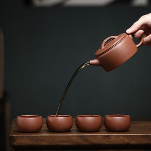 宜興紫砂壺禮盒降坡泥漢瓦壺一壺4杯茶具套裝組