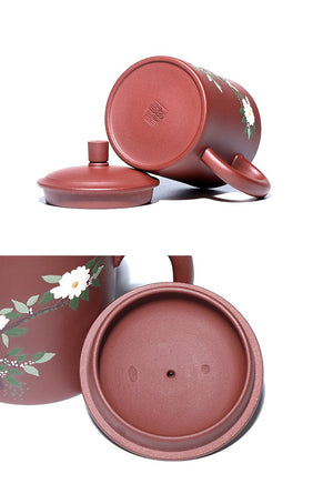 紫砂辦公杯420cc泥繪山茶花