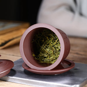 紫砂杯400cc山水刻繪辦公杯蓋杯