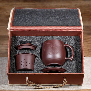 紫砂杯400cc山水刻繪辦公杯蓋杯