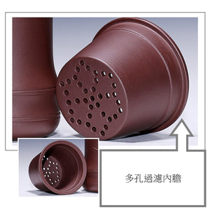 宜興紫砂辦公杯500cc紫泥竹節貼葉