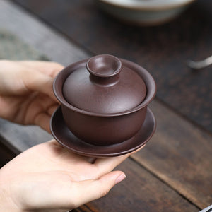 宜興手工紫砂蓋碗原礦紫泥150cc