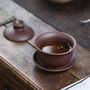 宜興手工三才蓋碗原礦紫泥150cc