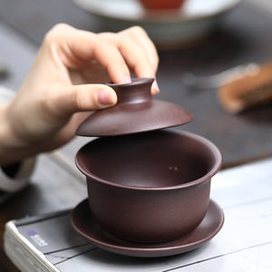 宜興手工紫砂蓋碗原礦紫泥150cc