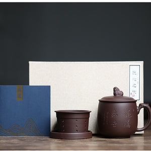 紫砂蓋杯辦公杯400cc紫泥龍騰盛世