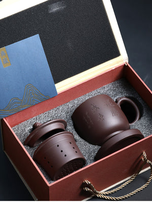 紫砂蓋杯辦公杯400cc紫泥龍騰盛世