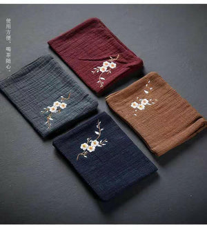 棉麻刺繡梅花茶巾