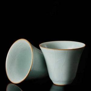 豐子汝窯茶杯高心對杯組.