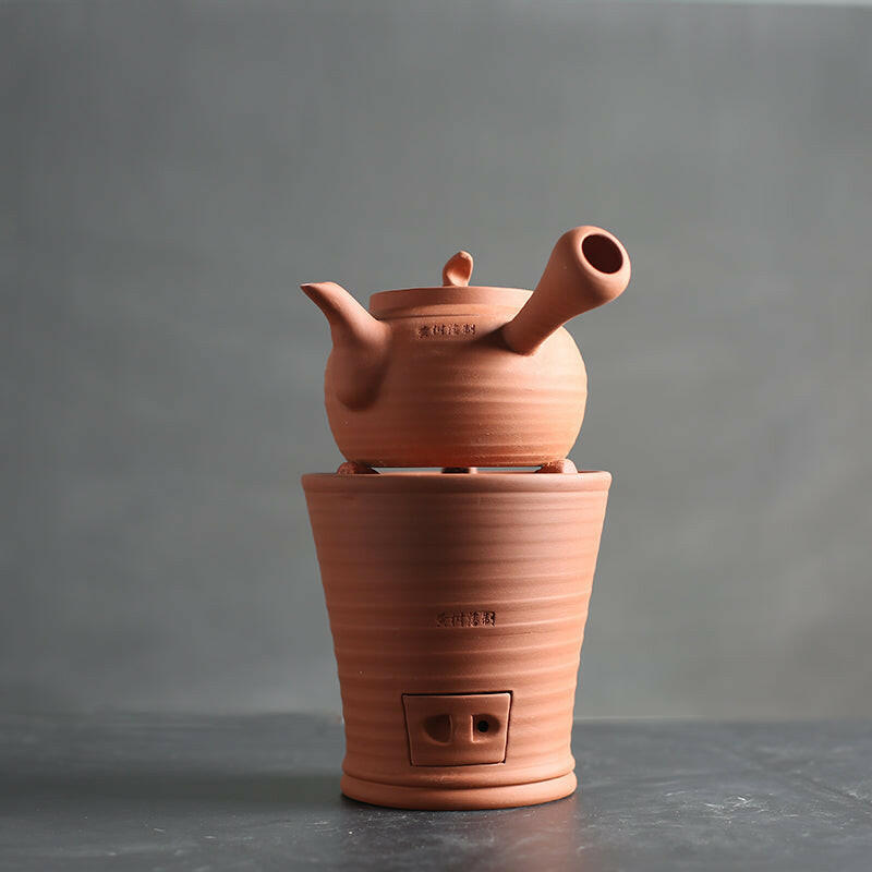 黃樹藩手拉紅泥直型雙用茶爐砂銚