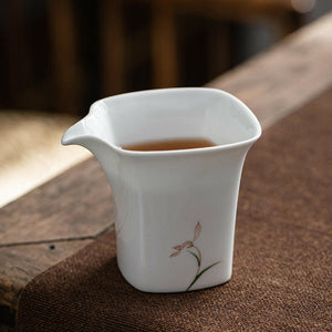 四方茶海公道杯白瓷手繪影青225cc