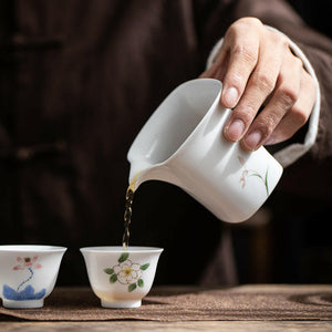 四方茶海公道杯白瓷手繪影青225cc