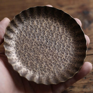 手工錘目紋銅杯墊花邊款