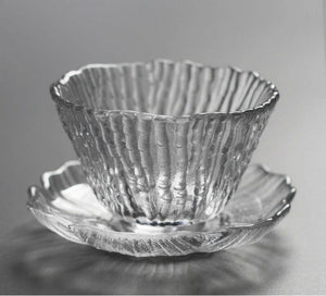 水晶玻璃樹紋品茗杯+荷花杯墊組.