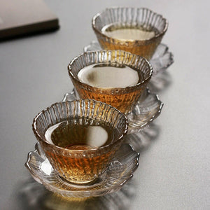 水晶玻璃樹紋品茗杯+荷花杯墊組.