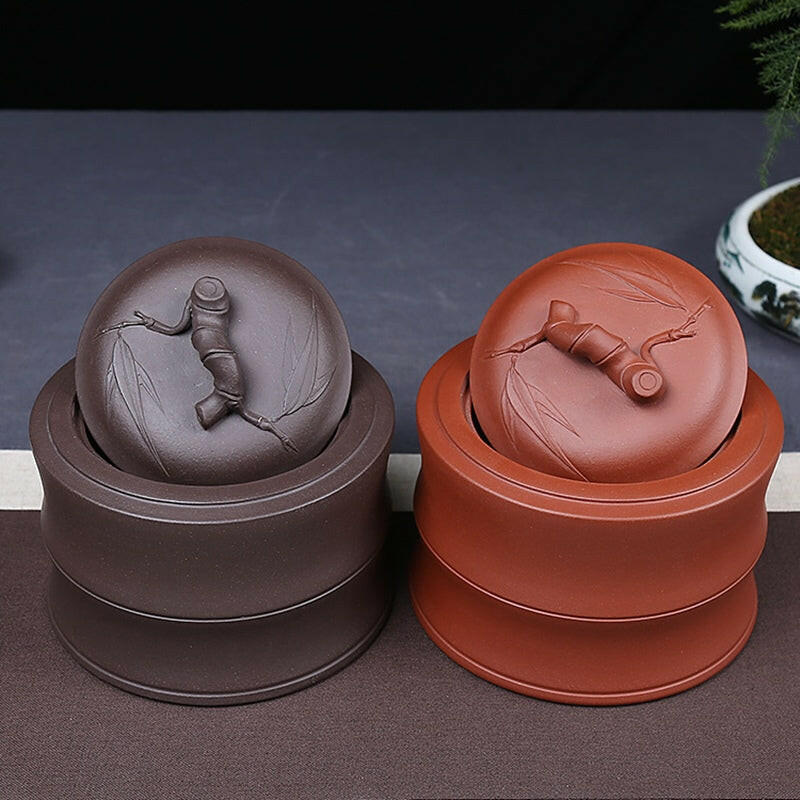 宜興紫砂茶葉罐紫泥紅泥低竹節一斤