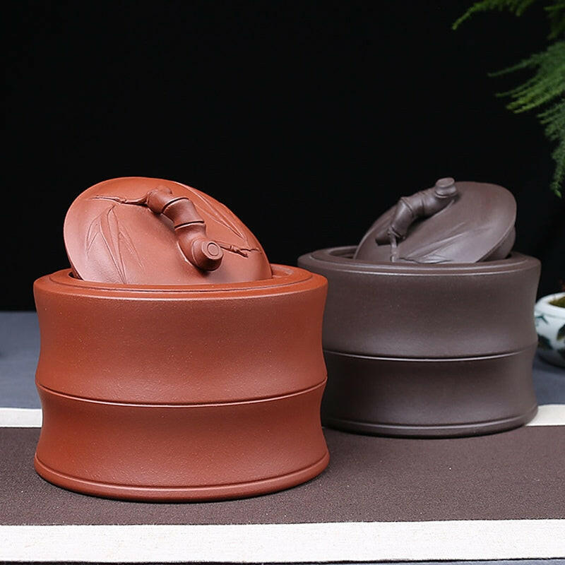 宜興紫砂茶葉罐紫泥紅泥低竹節一斤