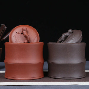 宜興紫砂茶葉罐紫泥紅泥-高竹節一斤