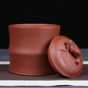 宜興紫砂茶葉罐紫泥紅泥-高竹節一斤.