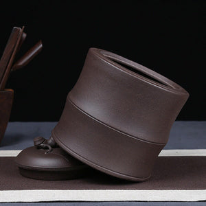 宜興紫砂茶葉罐紫泥紅泥-高竹節一斤