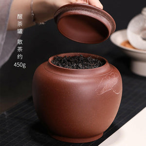 復古雕刻荷花茶葉罐甕型