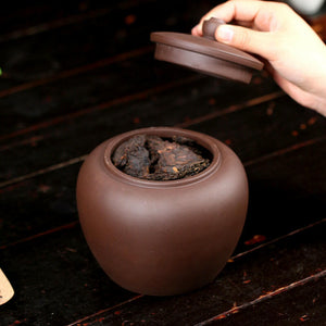 宜興紫砂茶葉罐清水泥紫泥-納福款半斤.