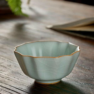 豐子汝窯茶杯-牡丹對杯組.