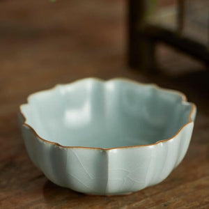 豐子汝窯茶杯生花對杯組