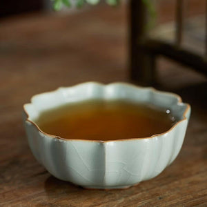 豐子汝窯茶杯生花對杯組