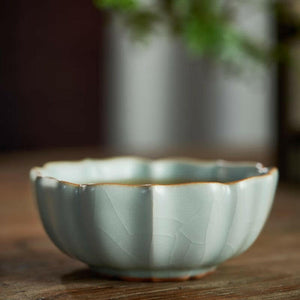 豐子汝窯茶杯生花對杯組