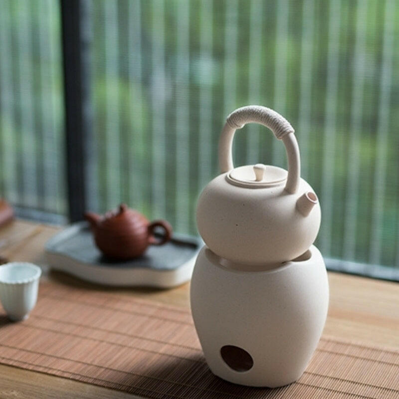 白泥炭爐茶爐陶瓷提梁燒水壺組