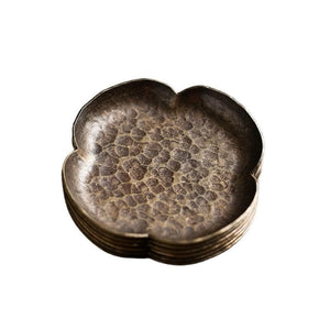 手工青銅杯墊杯托6客套組-小海棠款