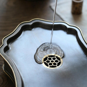 潮汕手工錫茶盤壺承黃銅鑲邊茶船