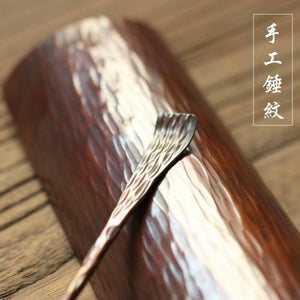 紫銅手工柳葉紋茶則茶匙組.