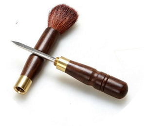 檀木雙用茶刀養壺筆.