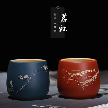宜興紫砂品茗杯手雕雙色110cc