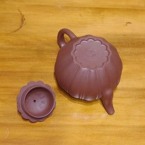 宜興紫砂壺紫泥筋紋菊花瓣壺180CC