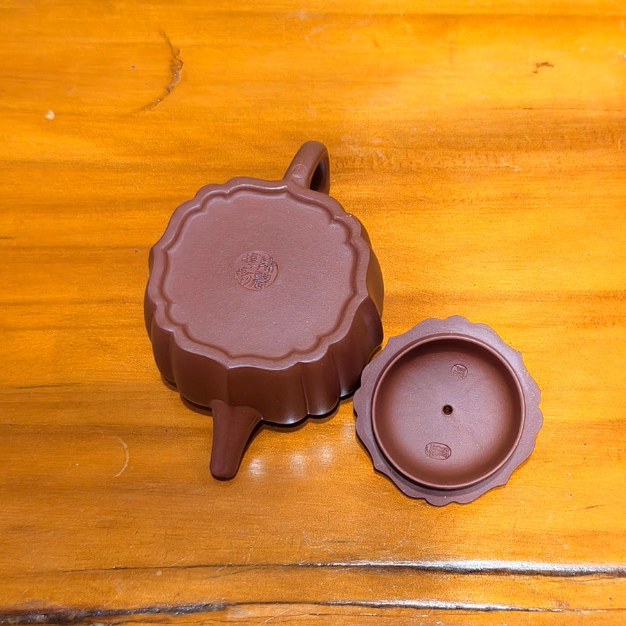 宜興紫砂壺筋紋四方菱花壺原礦紫泥精緻半手工藝