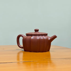 宜興紫砂壺筋紋四方菱花壺原礦紫泥精緻半手工藝