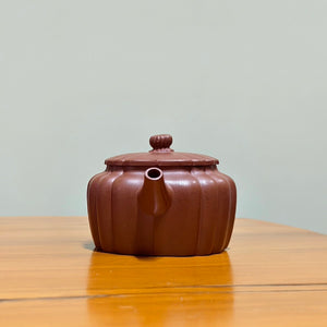 宜興紫砂壺筋紋四方菱花壺原礦紫泥精緻半手工藝