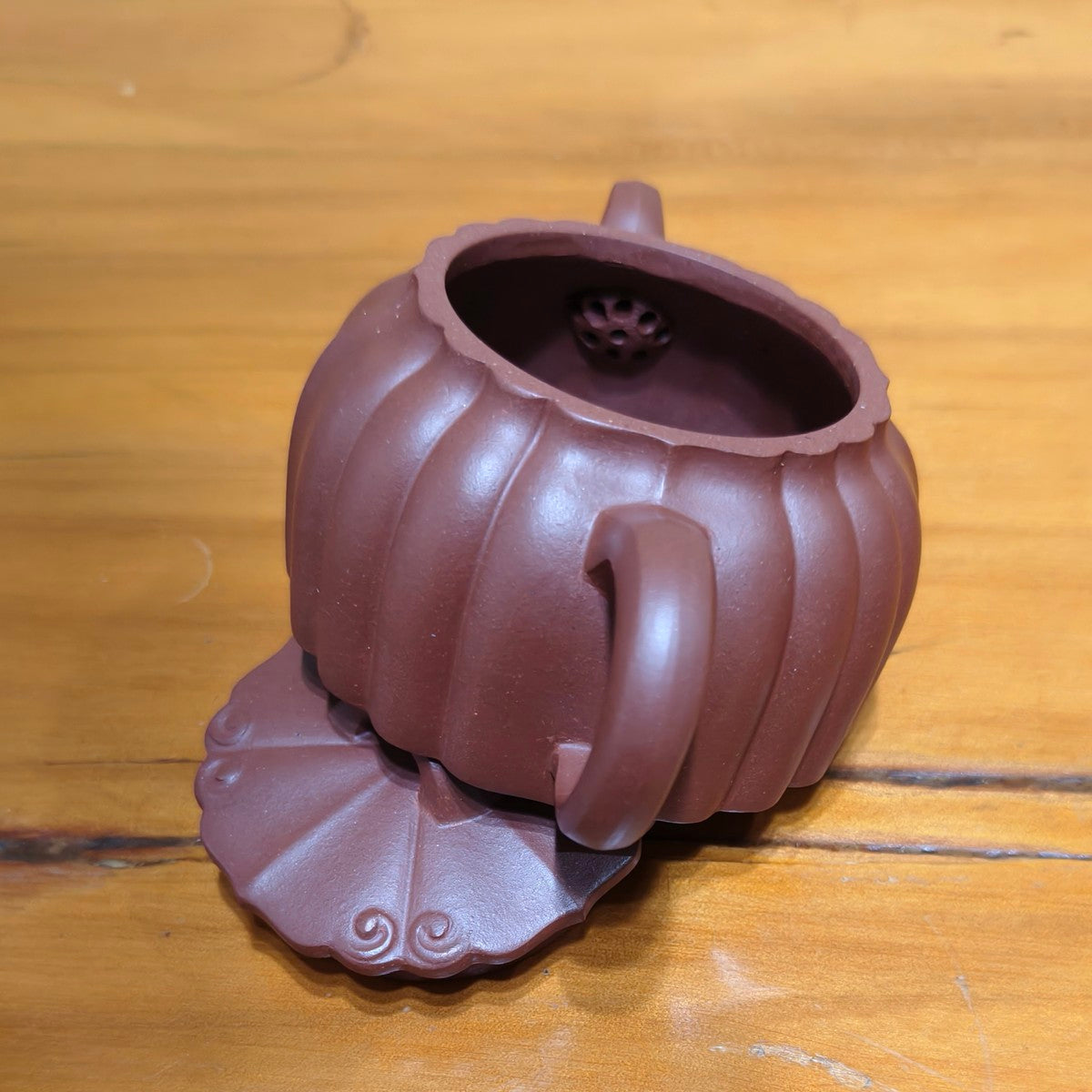 半手工宜興紫砂壺紫泥筋紋錦雲壺160CC