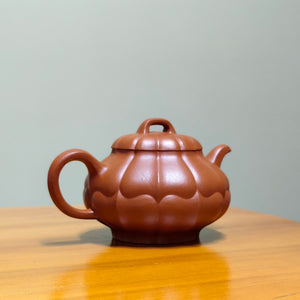 宜興紫砂朱泥筋紋合菱壺140CC經典壺型半手工壺
