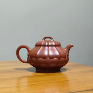 宜興紫砂朱泥筋紋合菱壺140CC經典壺型半手工壺
