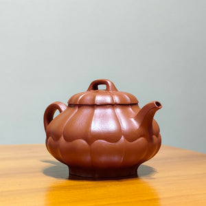 宜興紫砂壺朱泥筋紋合菱壺140CC經典壺型半手工壺