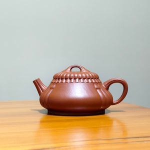 宜興紫砂朱泥筋紋石瓢壺170CC