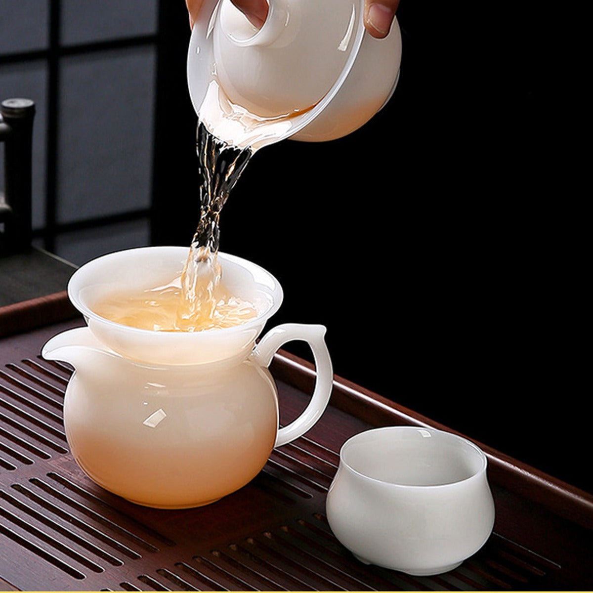 羊脂玉冰種玉瓷茶海-大度240cc