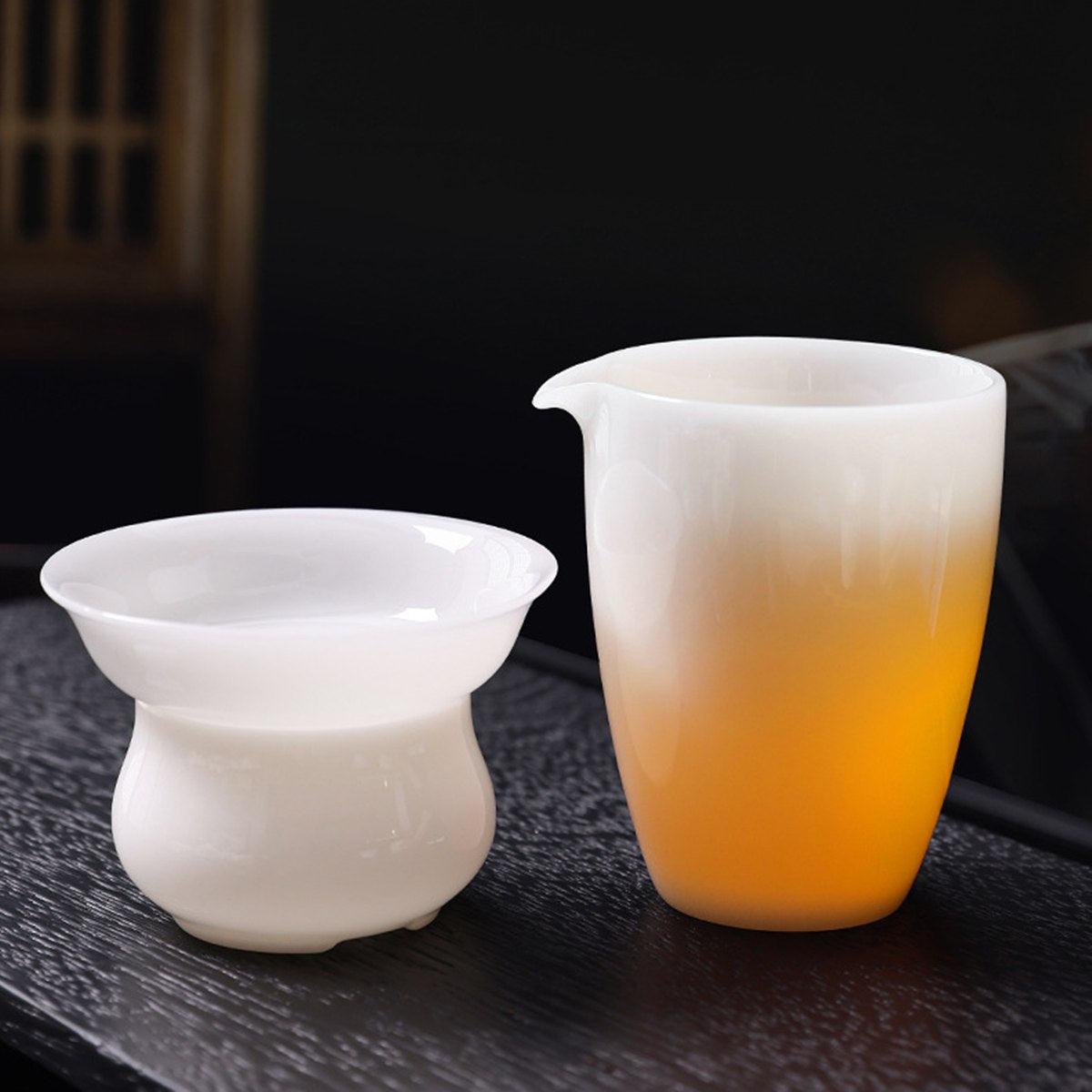 冰種玉瓷茶漏濾網-全瓷網孔搭配茶海
